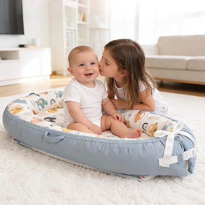 Organic Cotton Baby Support Cushion –Infant Support Cushion Reversible, Portable, Soft & Breathable with Washable Cover | Perfect for Awake-Time Use Only - Big Elephant