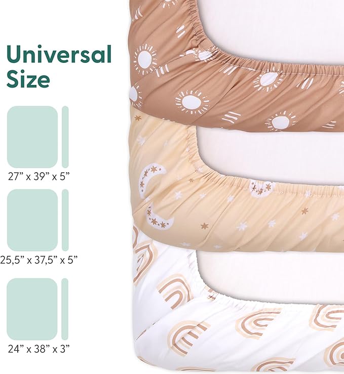The Peanutshell 3-Pack Fitted Playard Sheets - Soft & Breathable Baby Boy or Girl Mini Crib Sheets, Pack N Play Mattress, Fits Standard Playard Pack Play Mattresses - Boho