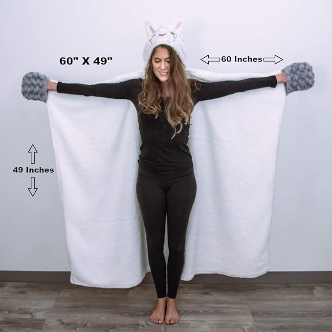 Alpaca Llama Wearable Hooded Blanket 60Wx49L