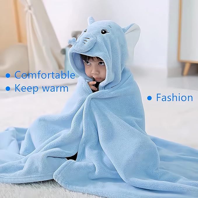 Baby Hooded Towel,Toddler Hooded Bath Towel Baby Towels and Washcloths Baby Bath Essentials（Blue Elephant）