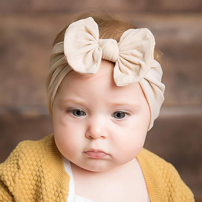 Baby Girl's Toddler Bow Knot Headbands Soft Nylon Headband for Daily Life Birthday Party Photography (White)