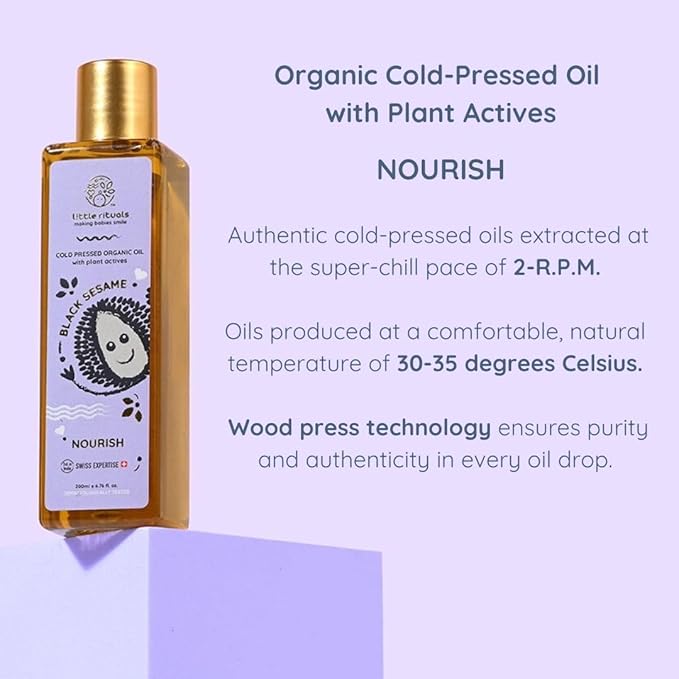 Little Rituals Black Sesame - Baby Massage Oil Certified Organic, Wood Cold-Pressed for Skin and Hair with Swiss Plant Actives - Dermatologist Tested by Pediatrics, Mild & Gentle & Safe (100 ML)