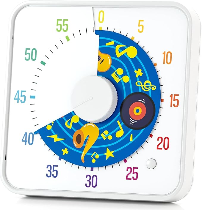 BellMan 8 Inch Large Visual Timer for Kids and Adults, Non-Ticking Visual Countdown Timers with 5 Music Alarm for Classroom Desk Countdown Clock with Magnetic Backing (White)
