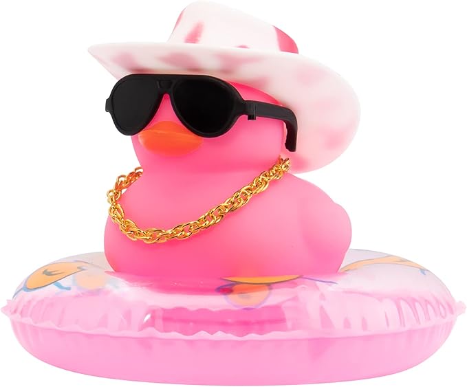 wonuu Car Accessories Rubber Ducks Dashboard Decorations Rubber Duck Pink Accessories Dashboard Duck Car Decorations Car Ducks for Dashboard Car Duck Car Dashboard Decorations, BG-pink-cowboywhitepink