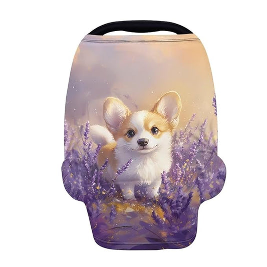 GIFTPUZZ Cute Corgi Stretchy Baby Car Seat Cover for Baby Boys Girls, Multiuse Nursing Breastfeeding Covers, Shopping Cart/High Chair/Stroller Covers for Infant Newborn
