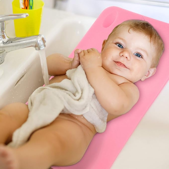 Baby Bath Sponge Soft Infant Bath Mat Newborn Cushion Odor Free (Pink)