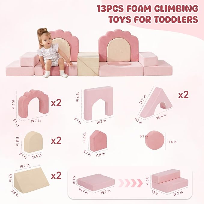 Foam Climbing Toys for Toddlers, 13pcs Climb and Crawl Activity Playset, Soft Play Climbing Blocks for Toddlers, Indoor Crawling Sliding Toys, High-Density Foam Play Structures for Playroom