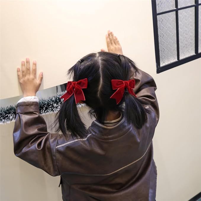 2 Pcs Cute Dark Red Velvet Hair Bow Clips 3" Bowknot Alligator Clip Barrettes Hairpins for Baby Girl Kids Wine Velvet Accessories