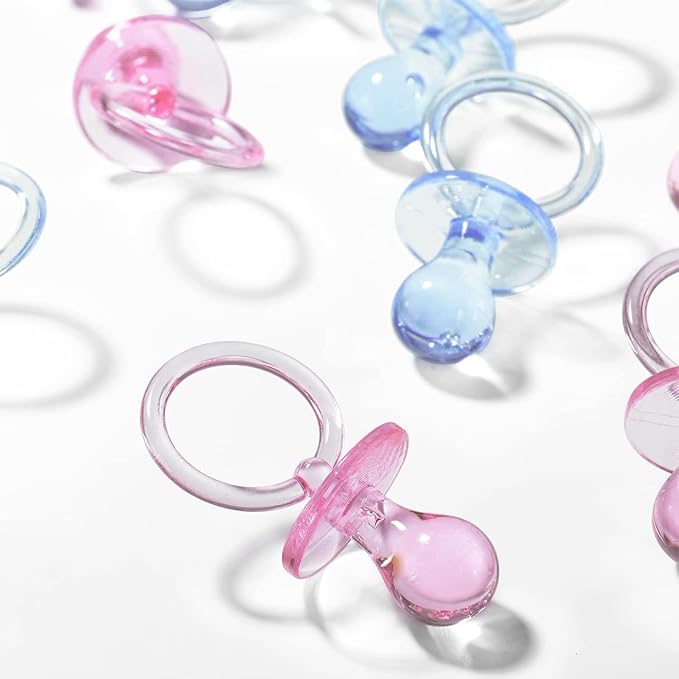36 Pieces Acrylic Pacifiers for Baby Shower Games Boy Girl, 2.5'' Baby Shower Pacifiers, Bulk Pacifier for Hunt Games, Gender Reveal Table Scatter, Party Favors Decoration(Blue&Pink)