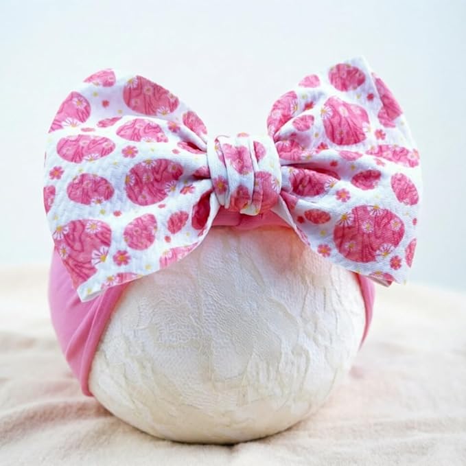 Easter Bunny Headband for Baby Girl, Turban Nylon Elastic Hair Band with Flower Bow, Newborn Infant Toddler Easter Hair Accessories (Y17, FZ)