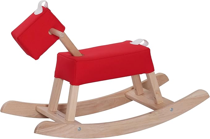 Red Wooden Rocking Horse Juni for Toddlers (Ages 1-3) - Soft Canvas Fabric, Gentle on Skin, Solid Rubber Wood, Sturdy Wood Rocking, Christmas Housewarming Gift for Kids