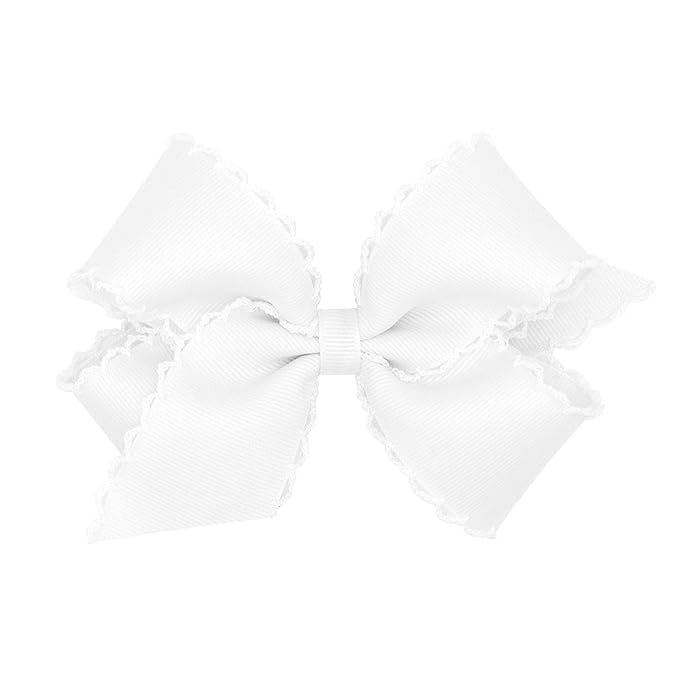 Wee Ones Girls' Classic Grosgrain Moonstitch Edge Hair Bow, No-Slip Hair Clip, Handmade, White, Medium