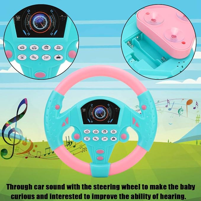 Steering Wheel Tool, Eco-Friendly Children Steering Wheel, Durable Someth Healthy Plastic Non-Toxic for 4-6 Years Old Infant Sense of Music Baby(Pink Blue)