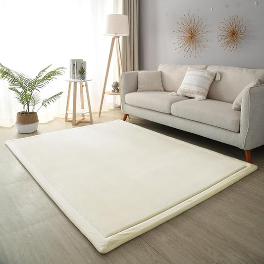 Loartee Coral Velvet Crawling Rugs & Play Mat (6'7"x9'2", Beige) for Toddler Children & Yoga Exercise