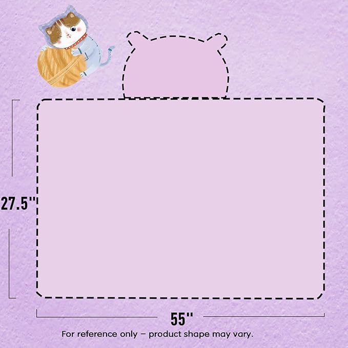 Toddler Baby Bath Towel with Hood 27.5"X55" Ultra Absorbent Soft Cozy Comfort Bathrobe Blanket, 0-6 Years Infant Shower Towel for Girls & Boys(Purple-Cat)