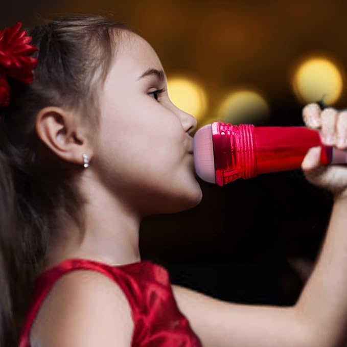 Novelty Place Echo Mic for Kids and Toddlers - Battery-Free Magic Karaoke Microphone Voice Amplifying Retro Toy for Singing, Speech & Communication Therapy - 10" (Red & Pink)