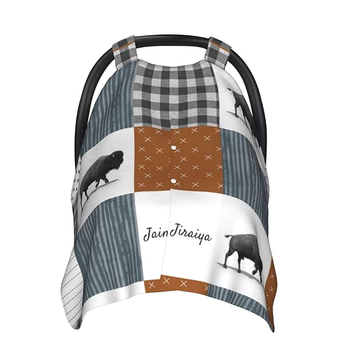 Personalized Plaid Baby Buffalo Infant Car Seats Canopy for Babies with Name, Custom Multi-use Blankets for Baby Boys Girls, Peekaboo Minky Nursing Breastfeeding Stroller Cover Canopies for Newborn