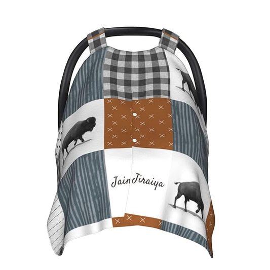 Personalized Plaid Baby Buffalo Infant Car Seats Canopy for Babies with Name, Custom Multi-use Blankets for Baby Boys Girls, Peekaboo Minky Nursing Breastfeeding Stroller Cover Canopies for Newborn