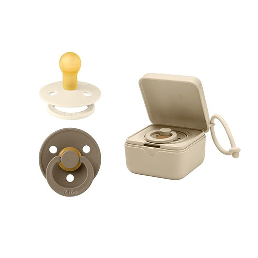 Bibs Baby Pacifier Box Bundle | Colorful Pacifiers & Pacifier Box - Essential Kit for Happy Babies & Busy Parents | Vanilla
