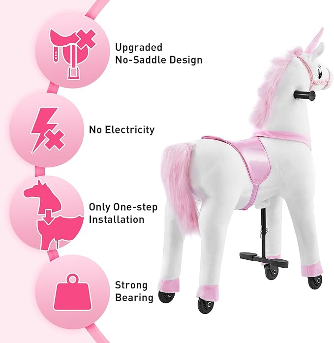 Ride on Horse Unicorn Toy for Kids Riding Horse Pony Rider Mechanical Cycle Walking Action Plush Animal for 6 to 14 Years, No Battery or Electricity,Max Load 187 LBS, Large Size
