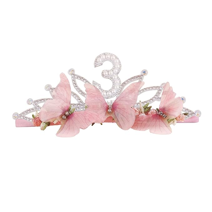 cherrboll Baby Girl Birthday Crown Floral Headband, Soft Flower Head Wrap Tiara Hairband for 1-3 Years Old Toddlers Kids 3rd Birthday Party Dress Photo Decoration