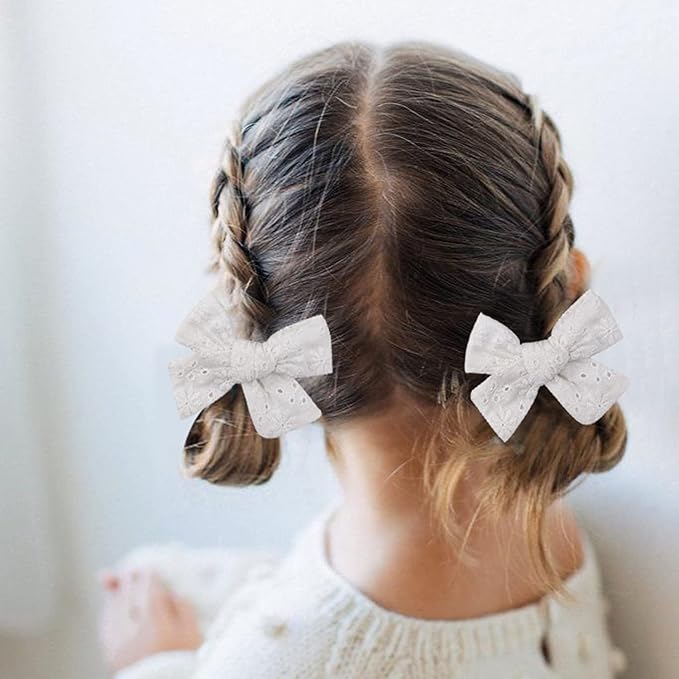 3.2'' Girls White Linen Hair Bows Clips - Alligator Clips Hair Accessories for Little Girls, Toddlers, Kids, and Teens