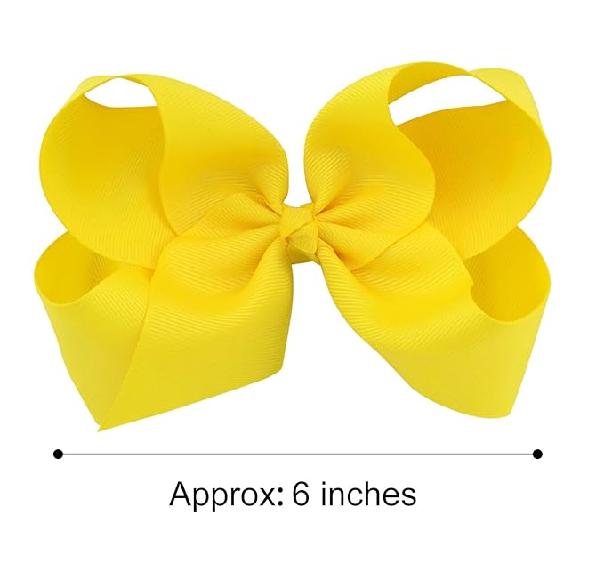 DEEKA 2 PCS 6" Big Hand-made Grosgrain Ribbon Solid Color Hair Bows Alligator Clips Hair Accessories for Little Teen Toddler Girls Kids Set of 2 -Yellow