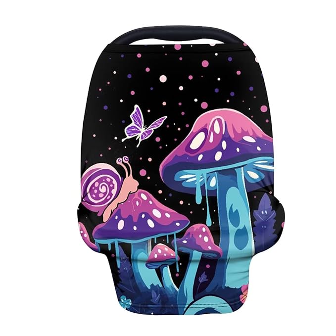 Forchrinse Purple Mushroom Butterfly Baby Nursing Cover Breasting Scarf Breathable Infant Carseat Cover Protector for Boys Girls