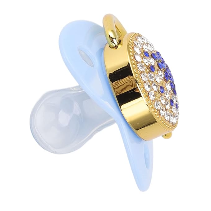 Baby Pacifier Symmetrical One Piece Design Nipple Shape Helps Promote Oral Development Ultra Light Soft Bling Silicone Newborn Pacifier for 6 to 18 Months Infant (Blue)