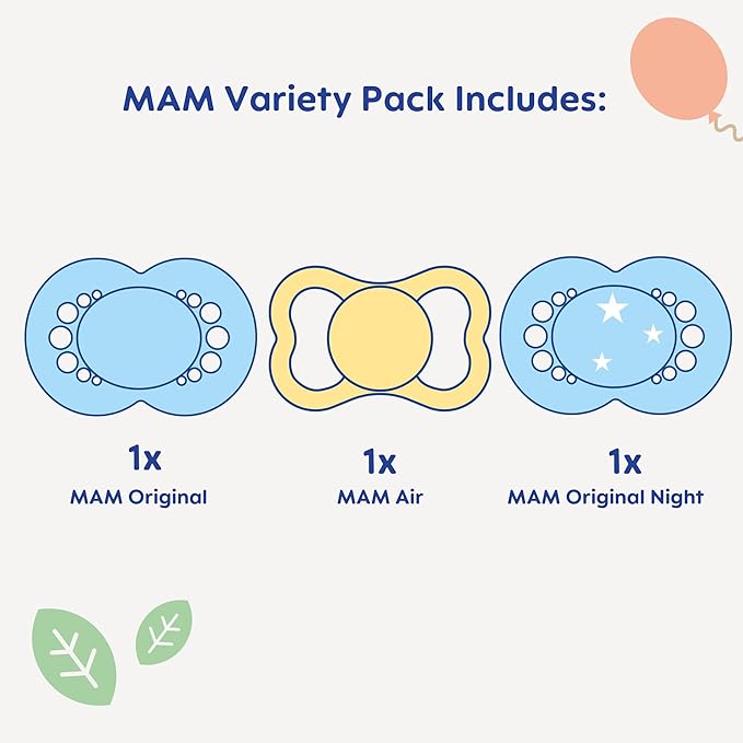 Pacifier,16+ Months,Variety Pack (1 Original,1 Air +-1 Night Pacifier),Unisex 3-Count,(Pack of 12)