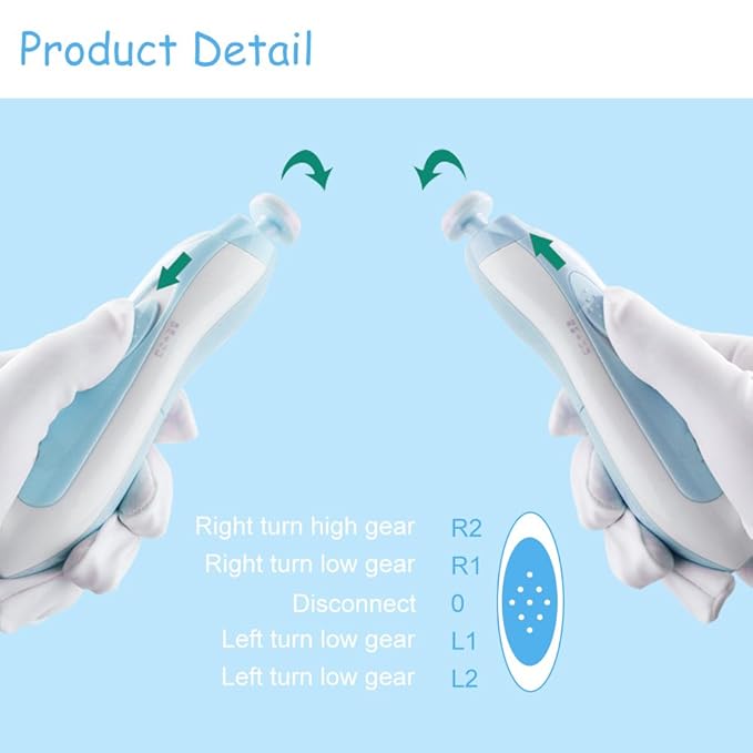 6 in 1Electric Baby Nail Clippers Set with Travel Case- Safe Baby Nail File trimmer for Newborn or Toddler Toes and Fingernails, Battery Operated (AA Not Include) Blue