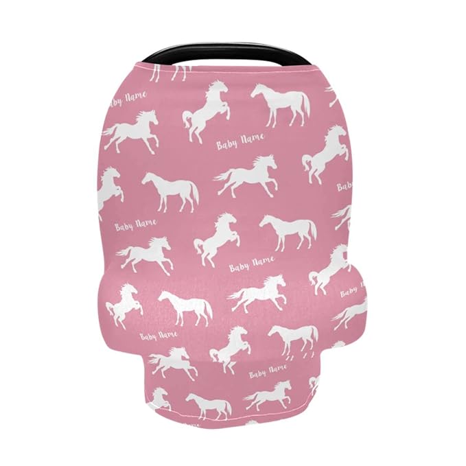Personalized Baby Car Seat Cover for Babies, Custom Name Baby Car Seats Canopy for Girls, Nursing Breastfeeding Stroller Covers for Infant Newborn, Shower Gift (Running Horse Pink)