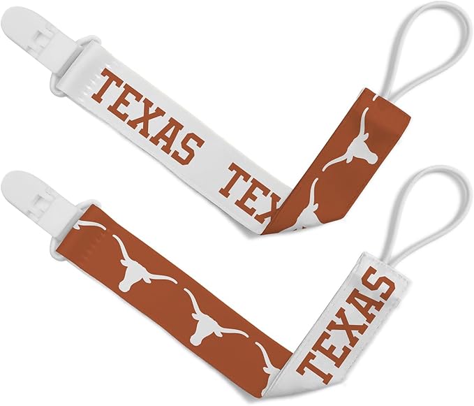 Baby Fanatic Officially Licensed Unisex Pacifier Clip 2-Pack - NCAA Texas Longhorns - Officially Licensed Baby Apparel