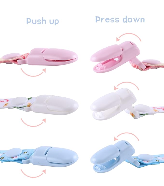 CutiePlusU Adult Size Pacifier Clips 3 Pack-Unicorns, Rainbow Cats and Giraffes