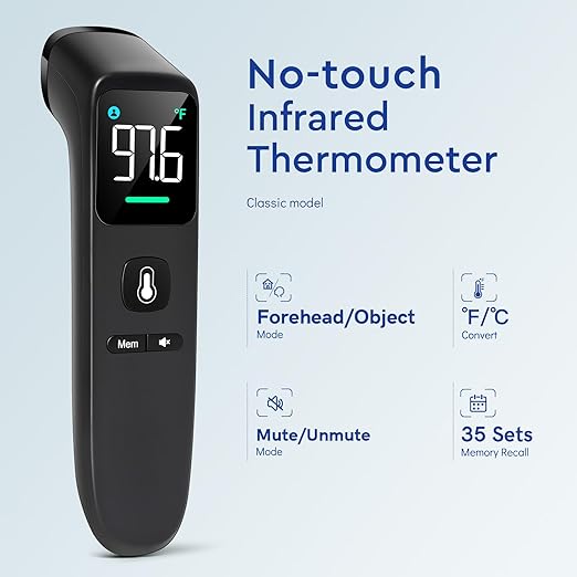 No-Touch Forehead Thermometer LED Black