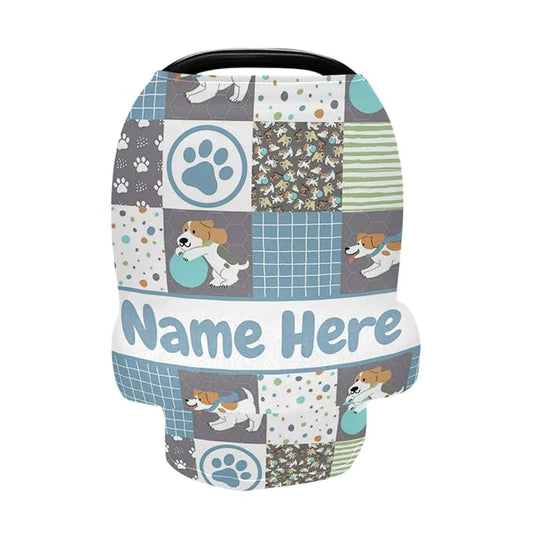 Personalized Cute Puppy Baby Car Seat Cover for Babies with Name, Custom Dog Patterns Baby Car Seats Canopy for Boys Girls, Nursing Breastfeeding Stroller Covers Infant Car Seat Blanket for Newborn