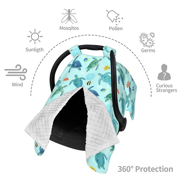 Sea Turtle Baby Car Seat Canopy Cover, Stroller Cover for Infant Toddler Ocean Beach Theme Stuff for All Seasons