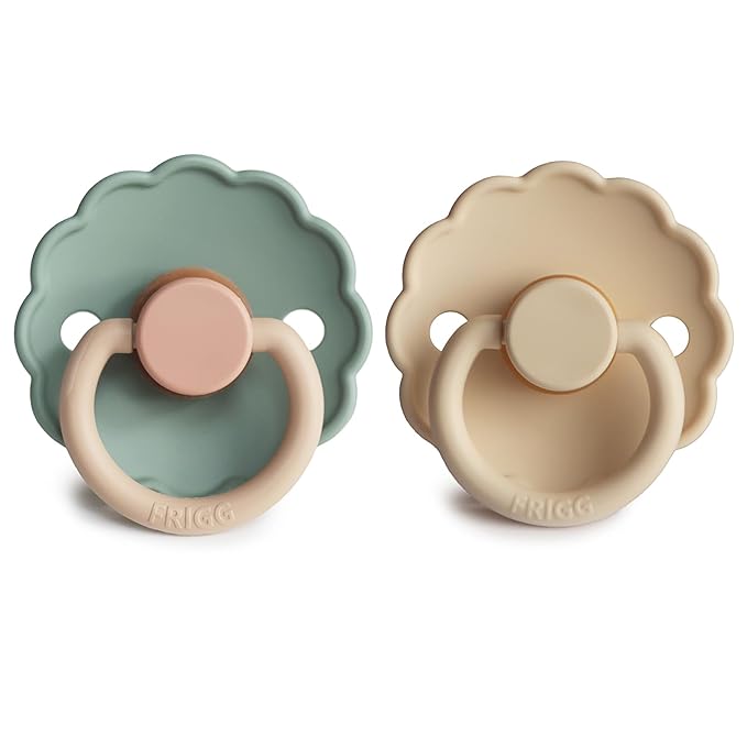 FRIGG Daisy Natural Rubber Baby Pacifier | Made in Denmark | BPA-Free (Willow/Croissant, 0-6 Months) 2-Pack