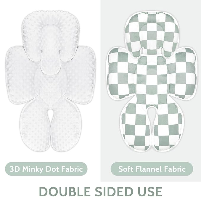 DILIMI Infant Car Seat Insert, 2-in-1 Carseat Head Support for Newborn, Soft Baby Head Support for Car Seat, Stroller, Bouncers, Green Checkered