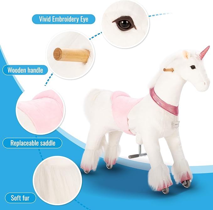 UFREE Ride on Unicorn, Unicorn Ride on Toy, Riding Unicorn, Plush Animal, Pink Unicorn for Kids, Ages 4-9