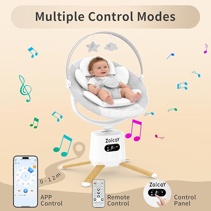 Zoicay Baby Swing with 9 Modes & 8 Speeds, Electric 3D-Motion Baby Swings for Infants, 360° Rotating Seat, APP & Remote Control, 6 Preset Lullabies, Portable Infant Swing for Indoor and Outdoor(White)