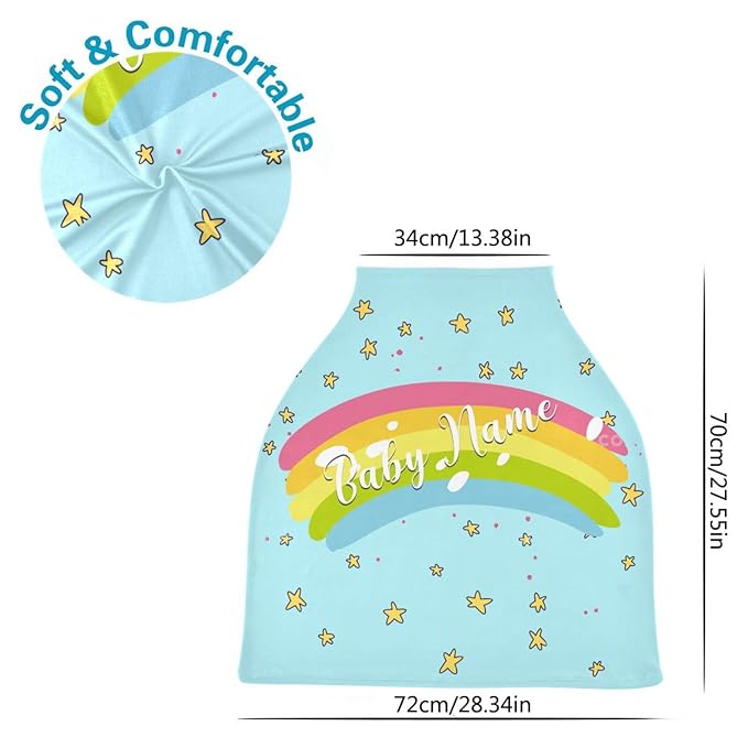 Personalized Baby Car Seat Cover for Babies, Custom Name Baby Car Seats Canopy for Boys Girls, Nursing Breastfeeding Stroller Covers for Infant Newborn, Shower Gift (Star Rainbow)