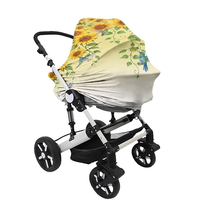 Binienty Gradient Sunflower Hummingbird Women's Nursing Cover Breastfeeding Scarf, Stretchy Multi-Use Infant Stroller Covers, Baby Shower Gifts