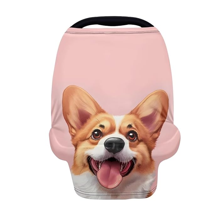 Forchrinse Cute Corgi Baby Car Seat Covers for Newborns,Soft Stretchy Nursing Covers Breastfeeding Scarf for Moms,Stretchy Stroller Cover for Puppy’s Lover