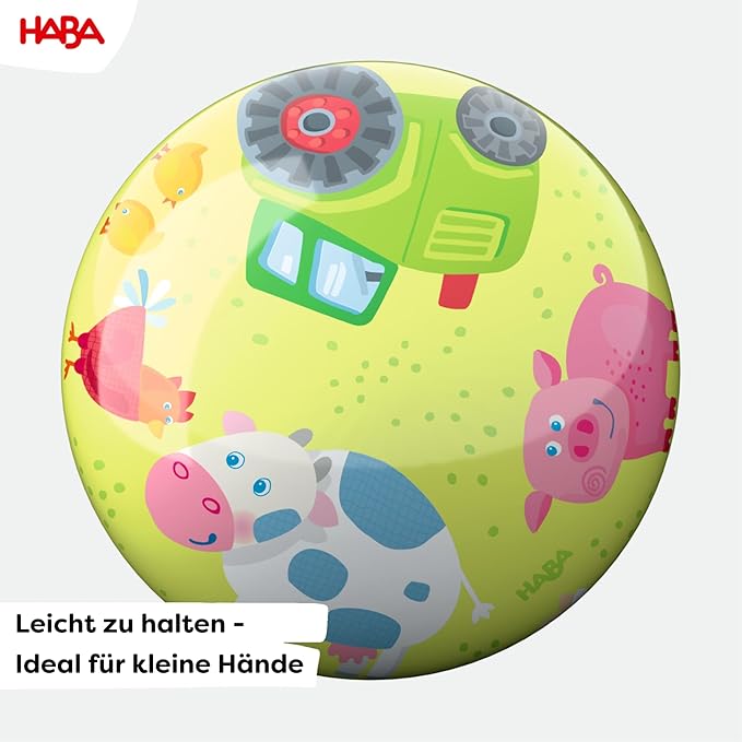 HABA Kids Farm Animals Ball - 22cm with Valve, Durable Plastic, Colourful Play Ball for Indoor & Outdoor Use 2 Years and Up - 2012745001