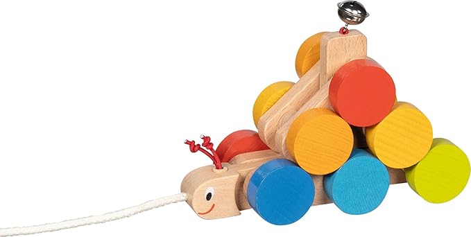 goki 54843 – Mathilda Caterpillar – Lovingly Designed Wooden Pull Along Animal with Bell