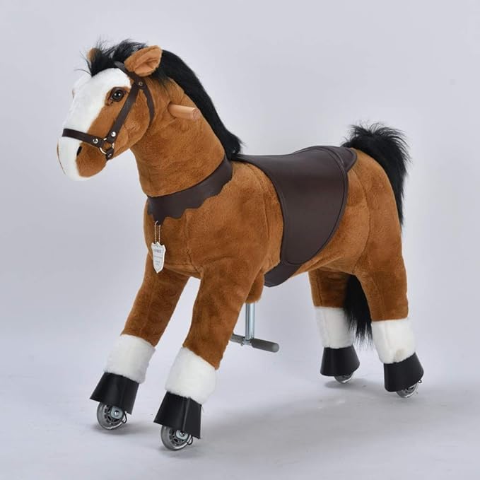 UFREE Ride on Horse, Horse Ride on Toy, Mechanical Horse, Plush Animal, Black Mane and Tail, Age 4-9