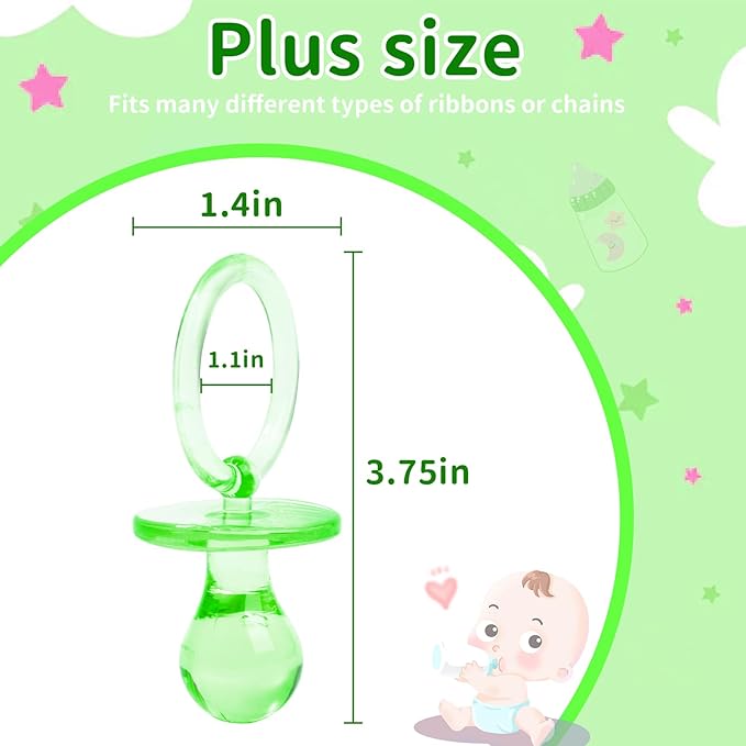 Pacifiers for Baby Shower Game, 36 Large Size Plastic Pacifiers for Baby Shower Decoration DIY, Hunt Game Props, Gender Reveal Party Table Scatter(Green, 2.75 in)
