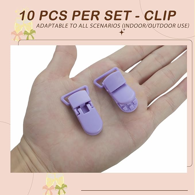 10-Pack Pacifier Clip Replacement Ends - BPA-Free Plastic Fasteners for DIY Baby Crafts, Sewing Bibs & Blankets Straps (3/4 Inch, Purple)