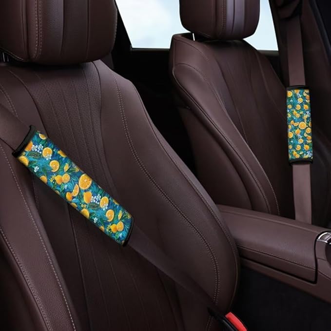 Lemon Print 2 Pack Car Seat Belt Pads for Teens Seatbelt Protector Soft Comfort Seat Belt Shoulder Strap Covers